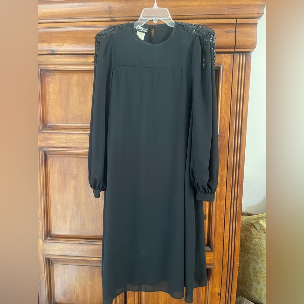 Chez Tandy beaded fringe black dress